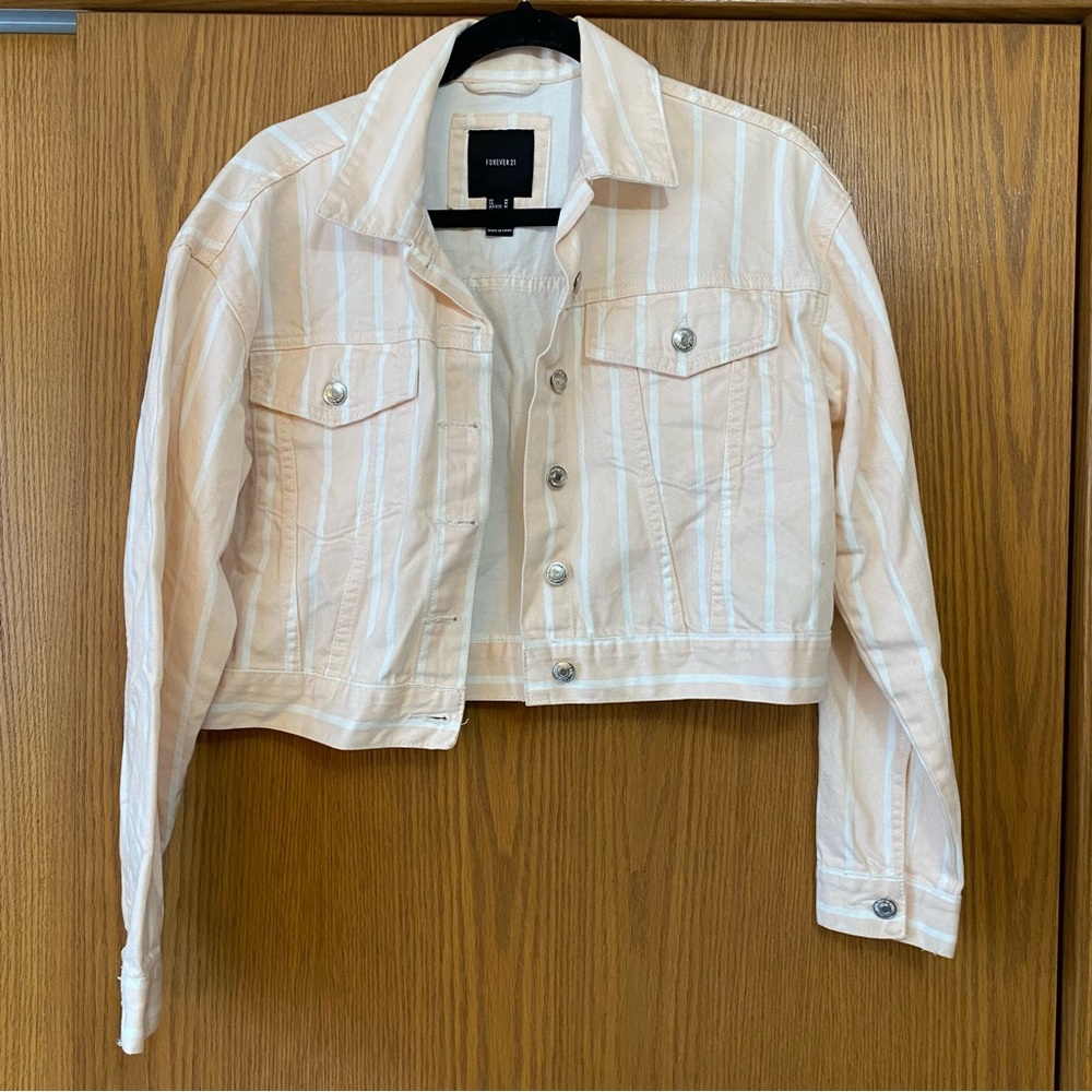 Forever 21 Striped Peach Denim Jacket